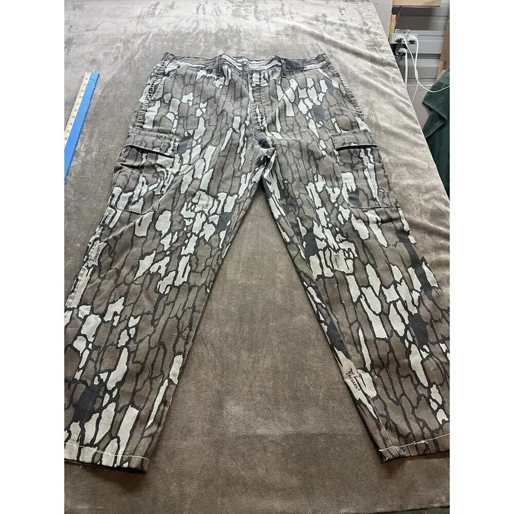 Vintage 80's Walls Tree Bark Camo Cargo Pants‎ Mens Hunting Made In USA 40 X27